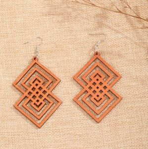 *One Left* Square Artsy Wooden Earrings